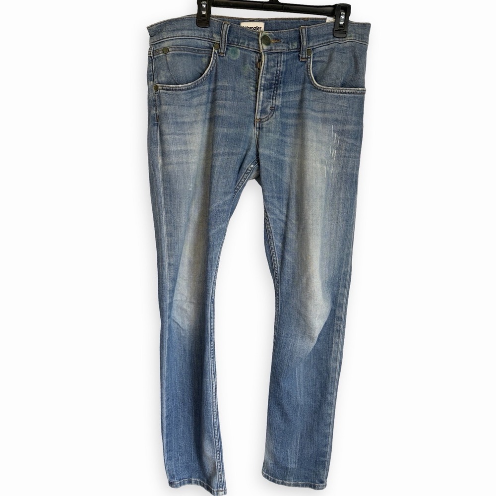 Wrangler Leather Patch Button Fly Slim Tapered De… - image 1